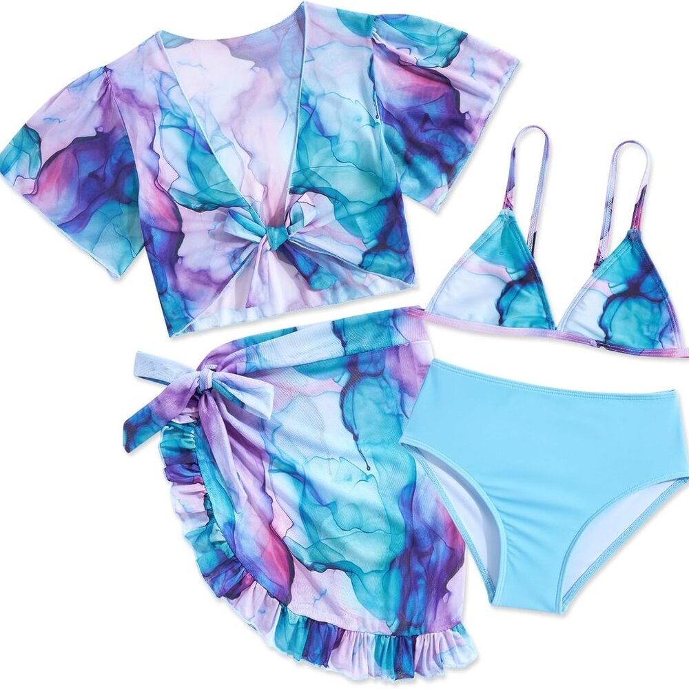 4 Piece Swim Set Girl Sz 12 Swimsuit Bikini Set